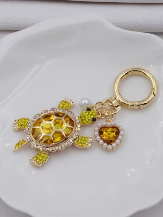 Accessories - Gold Tone Turtle Keychain /bag Charm with Yellow Gems